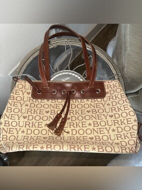 Dooney & Bourke Tan and Brown Logo Canvas Tote